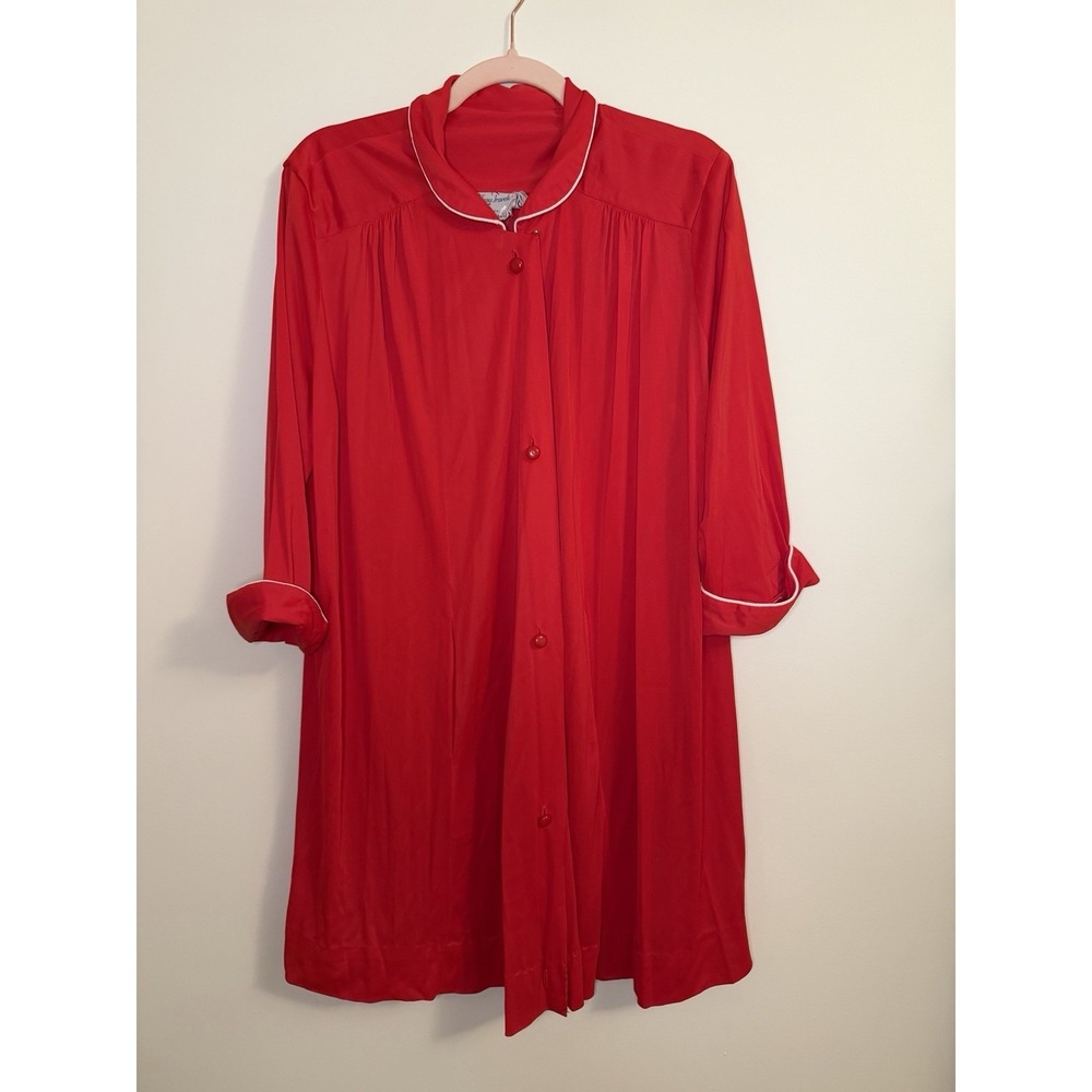 Vintage 50s Claire Tiffany Red Duster Robe Housecoat L XL